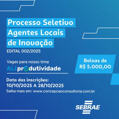 Imagem da notícia Sebrae/MS abre vagas para agentes de inovação com bolsas de R$ 5 mil em Chapadão do Sul e outros municípios